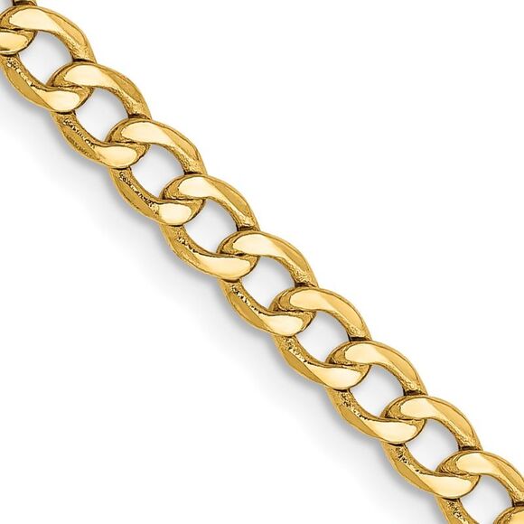 14k Yellow Gold 26 inch 3.35mm Semi-Solid Curb with Lobster Clasp Chain